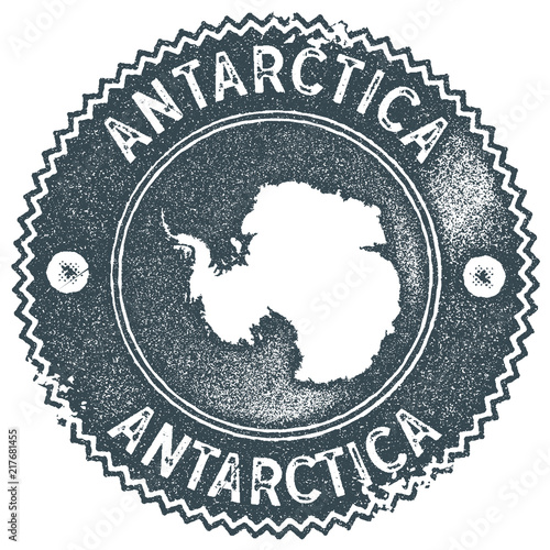 Antarctica map vintage stamp. Retro style handmade label, badge or element for travel souvenirs. Dark blue rubber stamp with country map silhouette. Vector illustration.