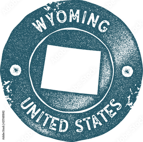 Wyoming map vintage stamp. Retro style handmade label, badge or element for travel souvenirs. Blue rubber stamp with US state map silhouette. Vector illustration.