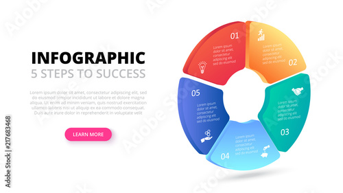 Vector gradient circle. Business template for presentation. Creative concept for isometric infographic with 5 steps, options, parts or processes.