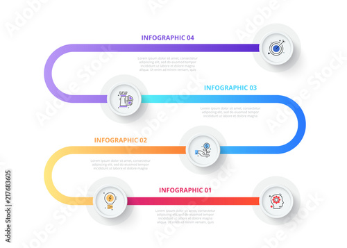 Vector gradient timeline with circles. Business process infographics with 5 steps. Abstract presentation template. Modern vector infochart layout design.