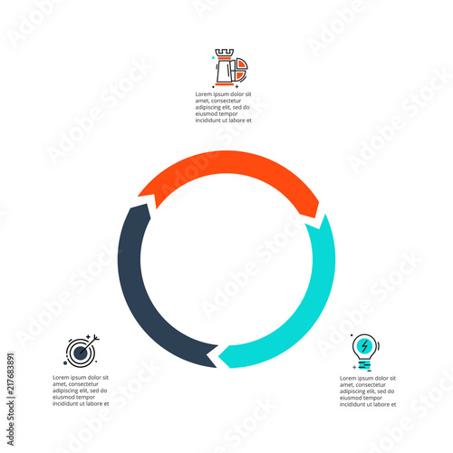 Cicle arrows for infographic. Template for diagram, graph, presentation and round chart. Business concept with 3 options, parts, steps or processes. Thin line icons. photo