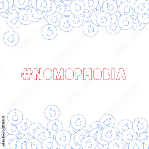 Social media icons. Nomophobia concept. Falling scattered thumbs up. Radiant borders elements on whi