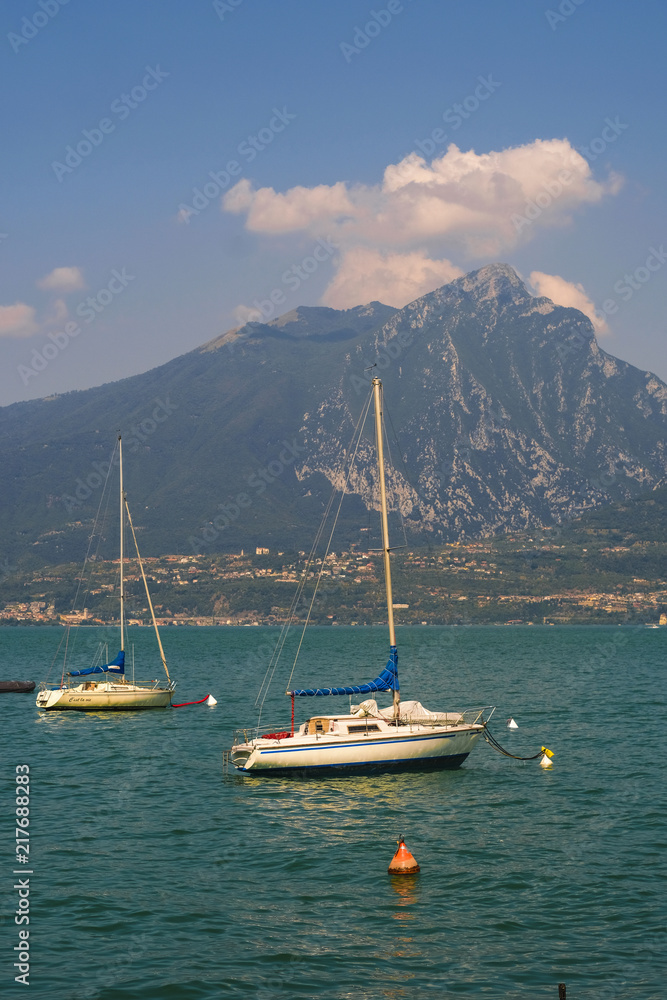 Garda, Italy - July, 31, 2018: boats on Garda lake in Italy