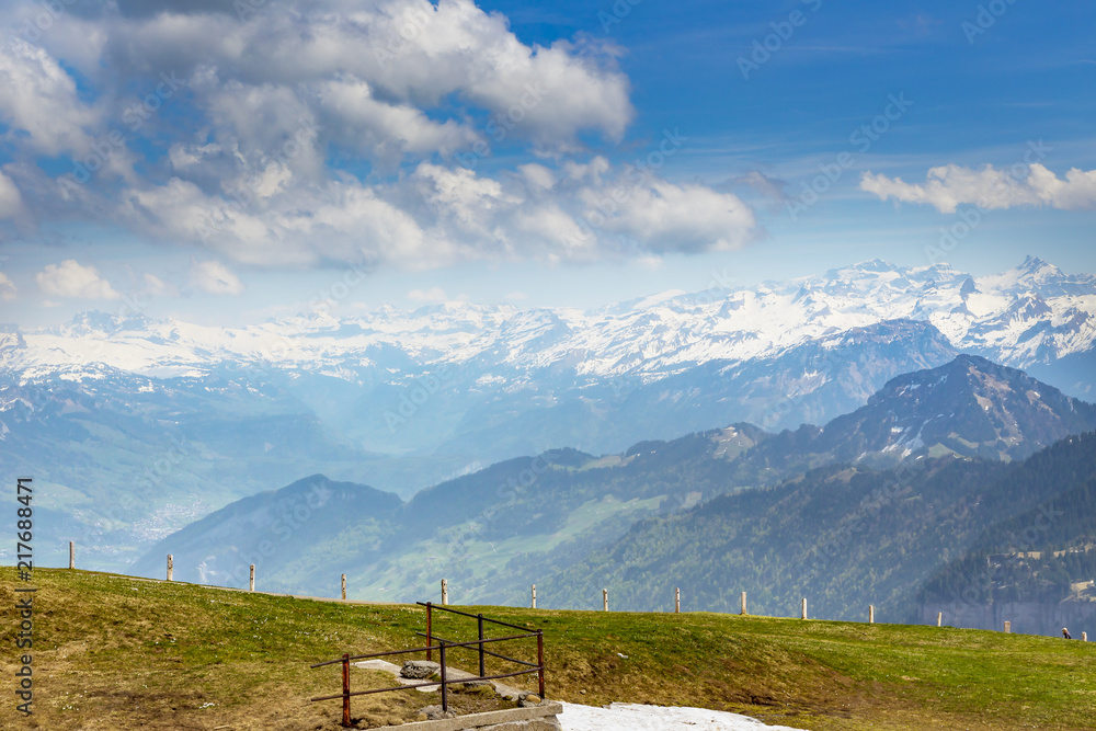 Top of Rigi Kulm Luzern Switzerland with Alps snow mountain view a Top of Rigi Kulm Luzern Switzerland with Alps snow mountain view a