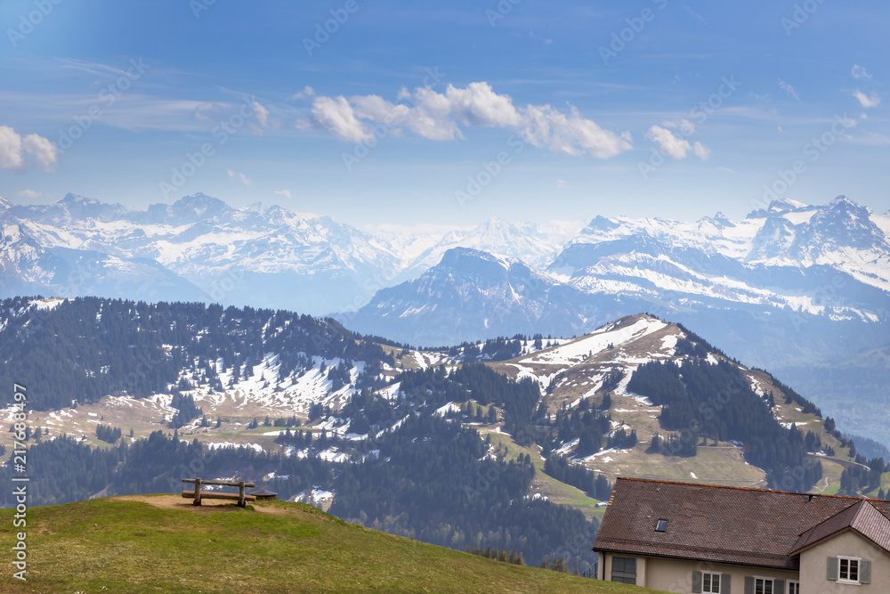 Top of Rigi Kulm Luzern Switzerland with Alps snow mountain view a Top of Rigi Kulm Luzern Switzerland with Alps snow mountain view a