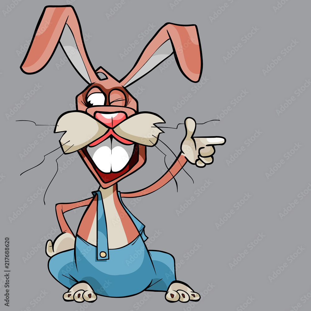 Obraz premium cartoon cheerful hare shows with a finger