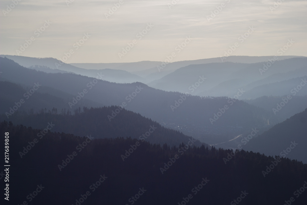 Obraz premium Hills with a moody and scenic atmosphere of the Black Forest region near Baiersbronn, Germany