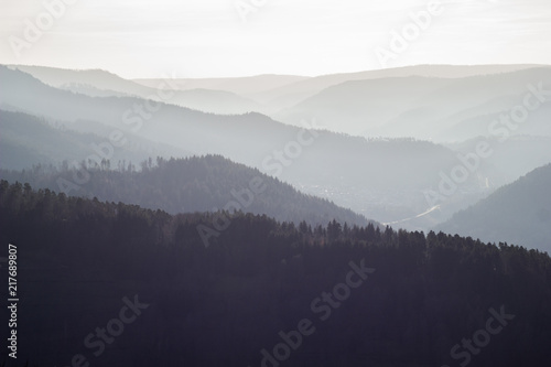 Hills with a moody and scenic atmosphere of the Black Forest region near Baiersbronn, Germany