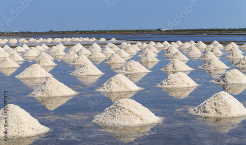Raw salt or pile of salt from sea water in evaporation; ponds at Phetchaburi province