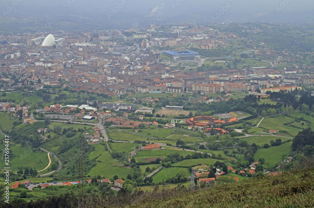 Fototapeta premium view of city Oviedo from mountain Naranco