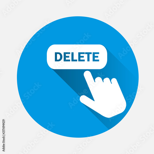 Delete button vector icon with a flat shadow. The hand presses the delete button on the Internet. Layers grouped for easy editing illustration. For your design.