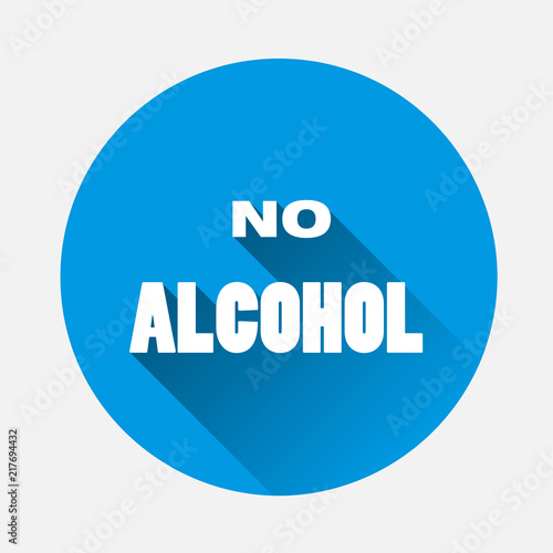 No alcohol. Vector icon on blue background. Flat image alcohol-free with long shadow. Layers grouped for easy editing illustration. For your design.