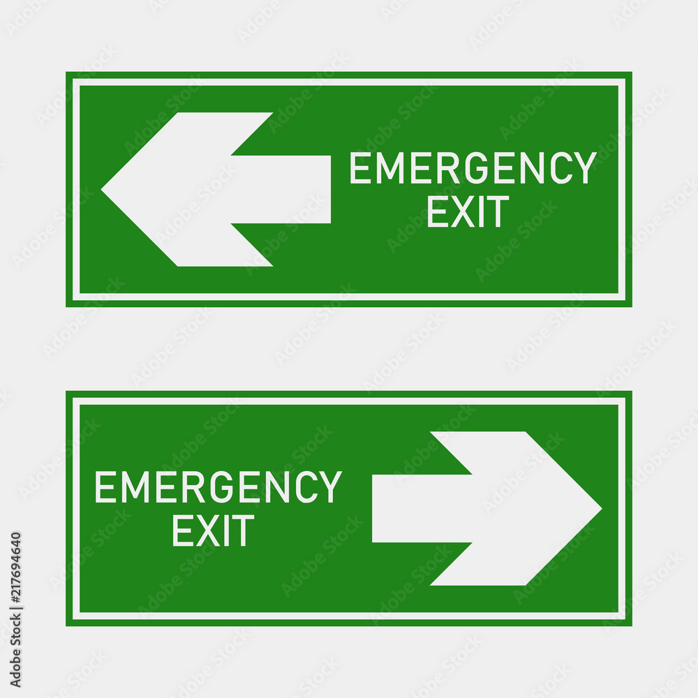 Fire hazard. Route of evacuation vector icon. The evacuation icon showing the direction to left and right. Emergency exit. Exit icon.Layers grouped for easy editing illustration. For your design. Fire hazard. Route of evacuation vector icon. The evacuation icon showing the direction to left and right. Emergency exit. Exit icon.Layers grouped for easy editing illustration. For your design.