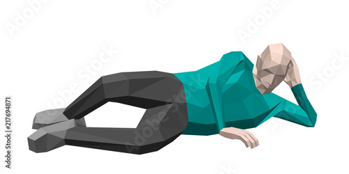 Low poly man laying on the ground. 3d vector illustration.