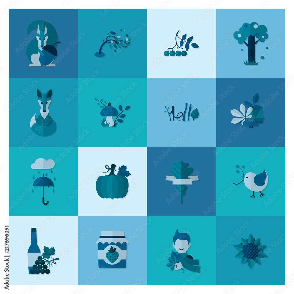Set of Flat Autumn Icons Set of Flat Autumn Icons