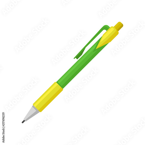 Flat vector icon of retractable ballpoint pen. Item for writing and drawing. School or office supply