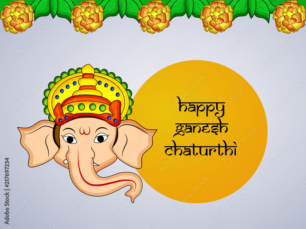 illustration of Hindu God Ganesh with happy Ganesh Chaturthi text on the occasion of Hindu Festival Ganesh Chaturthi illustration of Hindu God Ganesh with happy Ganesh Chaturthi text on the occasion of Hindu Festival Ganesh Chaturthi