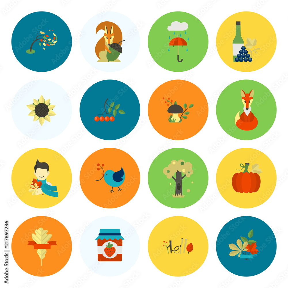 Set of Flat Autumn Icons Set of Flat Autumn Icons
