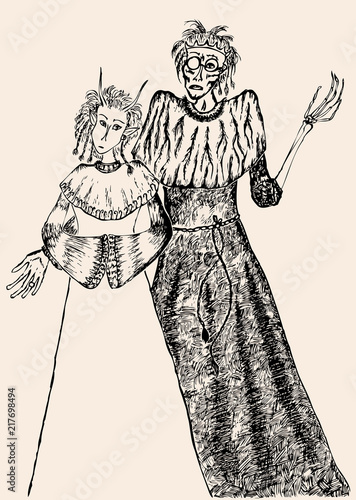Vector drawing of two witches