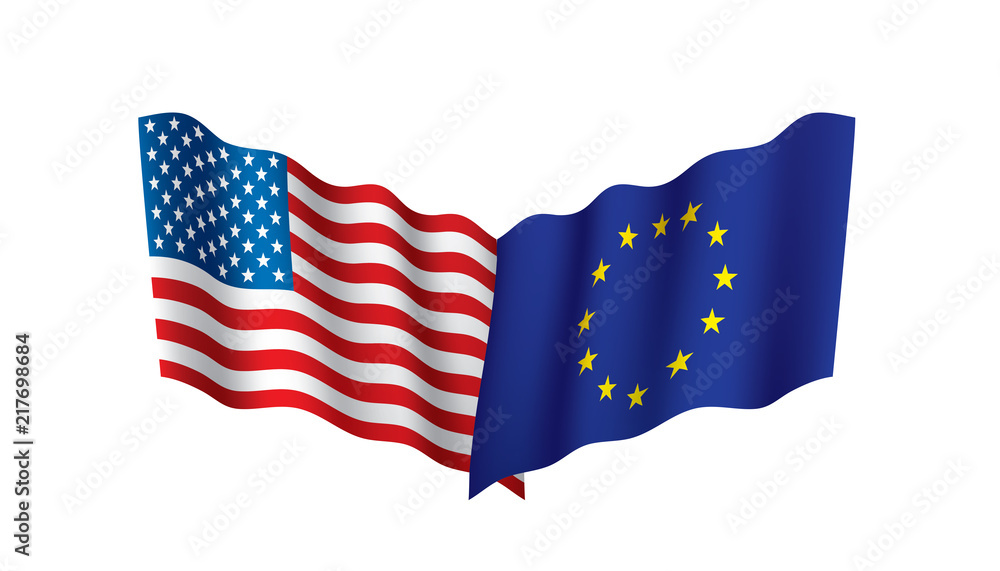 European Union and American flags. Vector illustration. European Union and American flags. Vector illustration.
