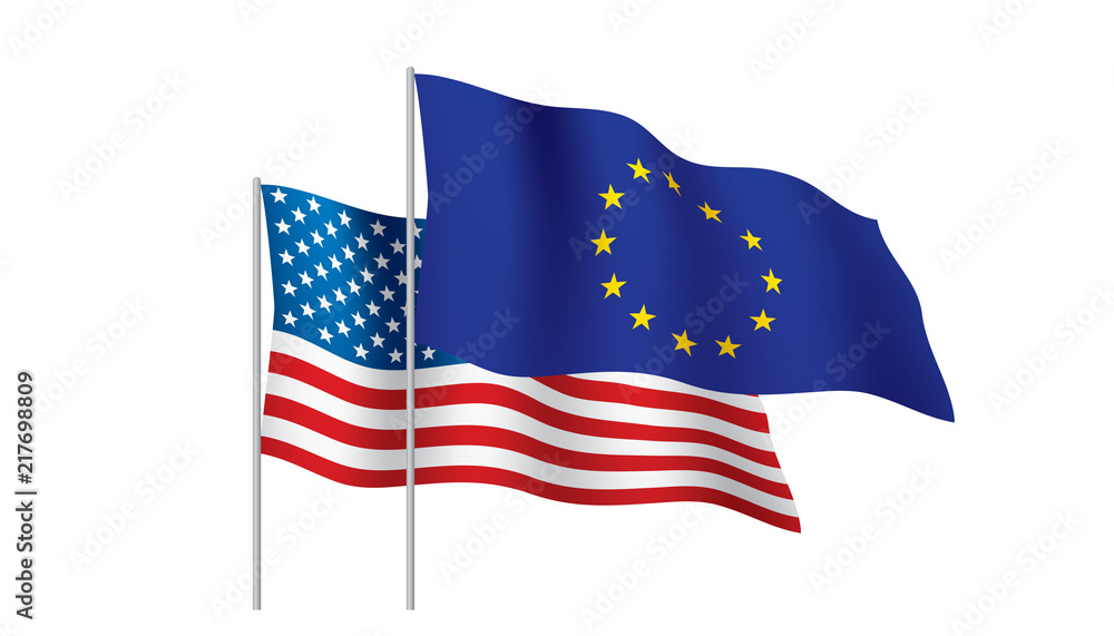 European Union and American flags. Vector illustration. European Union and American flags. Vector illustration.