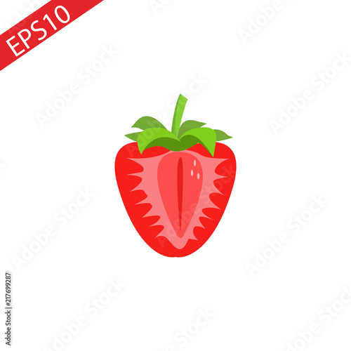 Garden strawberry fruit or strawberries flat color vector icon for food apps and websites photo