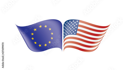 European Union and American flags. Vector illustration.