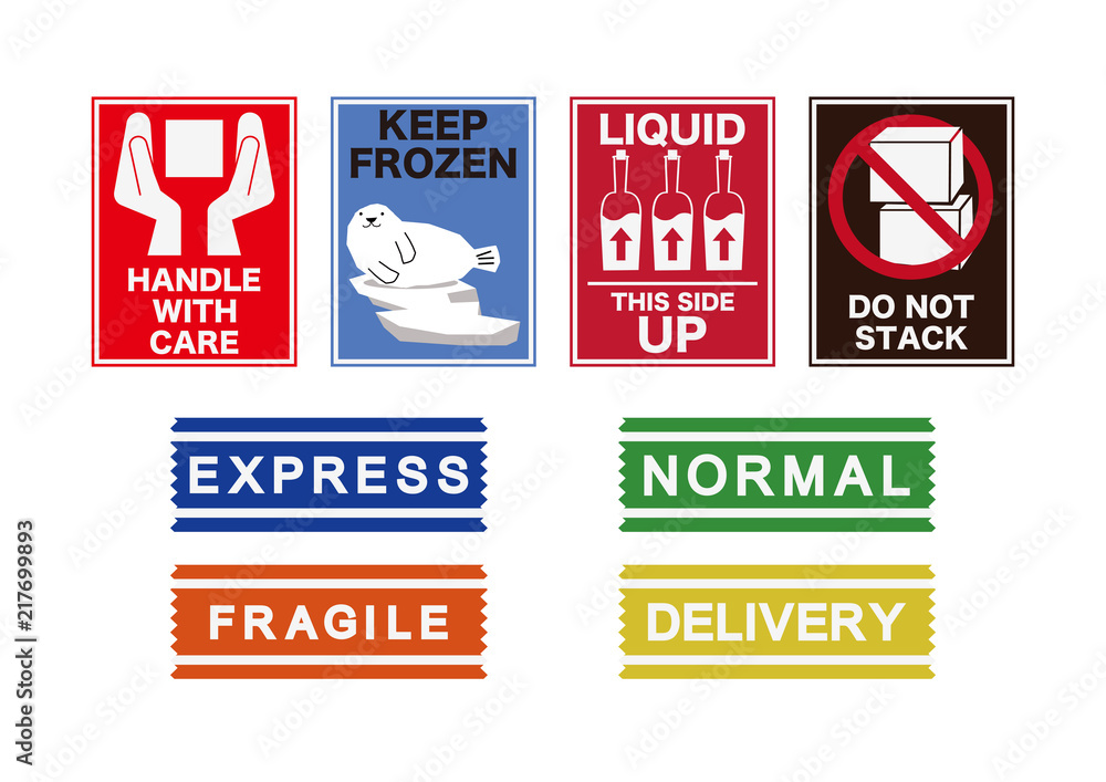 取り扱い注意のステッカー 梱包用シールのイラスト Stock Vector Adobe Stock