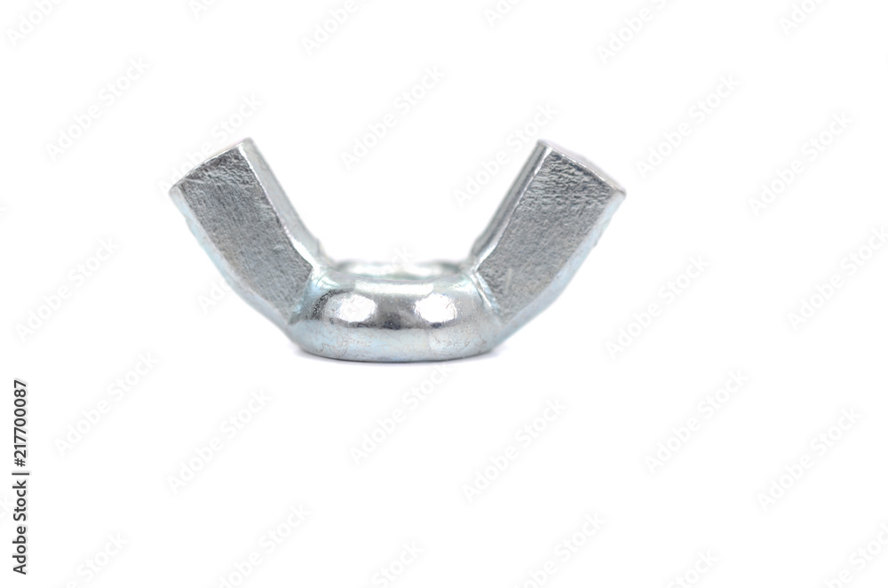 Wing nut for Hex bolt with hexagonal head isolated on white background. Wing nut for Hex bolt with hexagonal head isolated on white background.