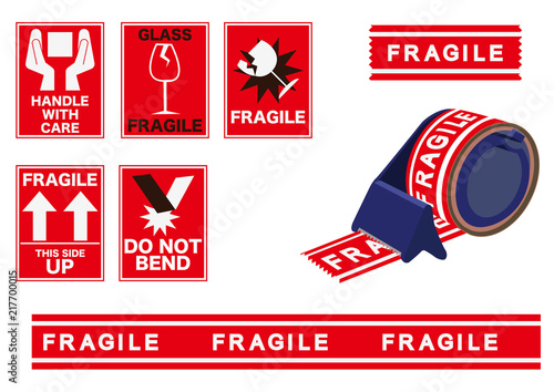 取り扱い注意のステッカー 梱包用シールのイラスト Stock Vector Adobe Stock