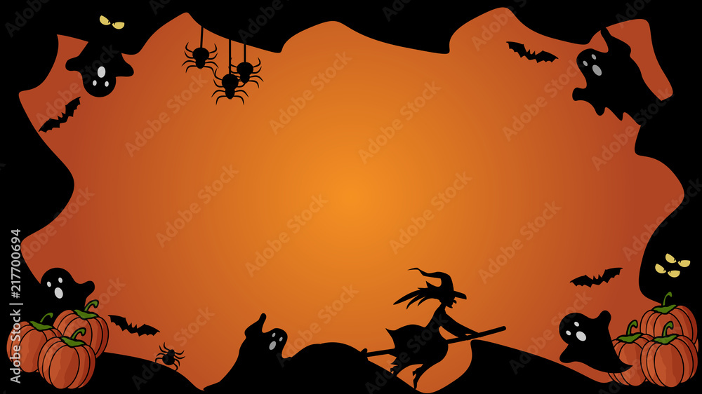 Horizontal Halloween black and orange element border and background template.