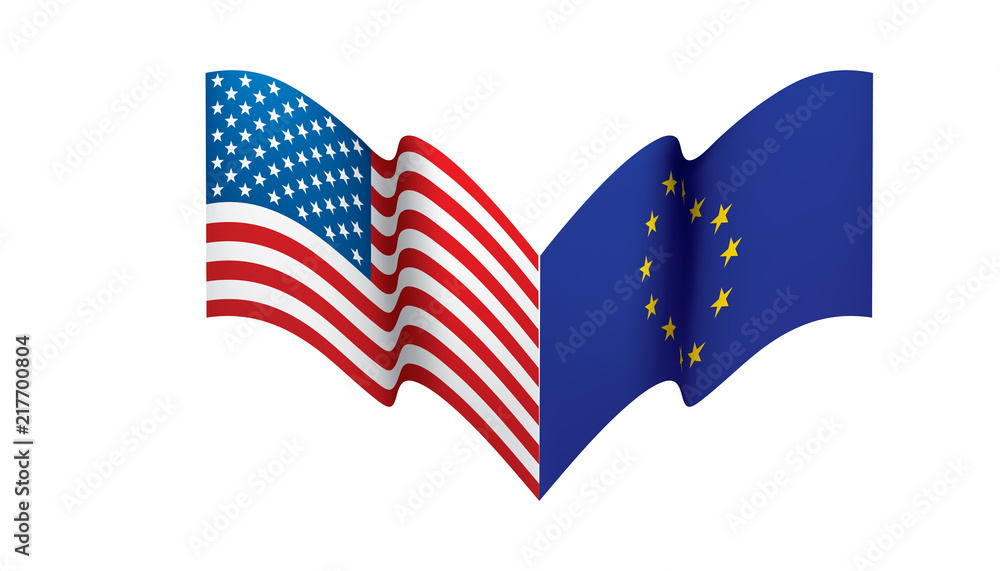 European Union and American flags. Vector illustration. European Union and American flags. Vector illustration.