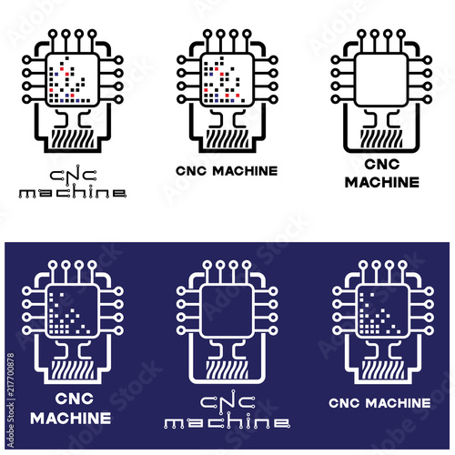 
an illustration consisting of several images of the processor and the machine with numerical program control in the form of a symbol or logo