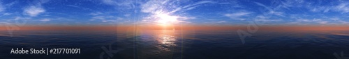 panorama of the ocean sunset, sea sunset, the sun in the clouds over the water, 3D rendering   © ustas