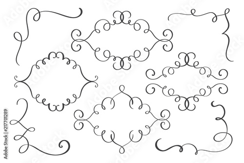 Set frame, corner hand drawn flourish Calligraphy elements. Vector illustration on a white background