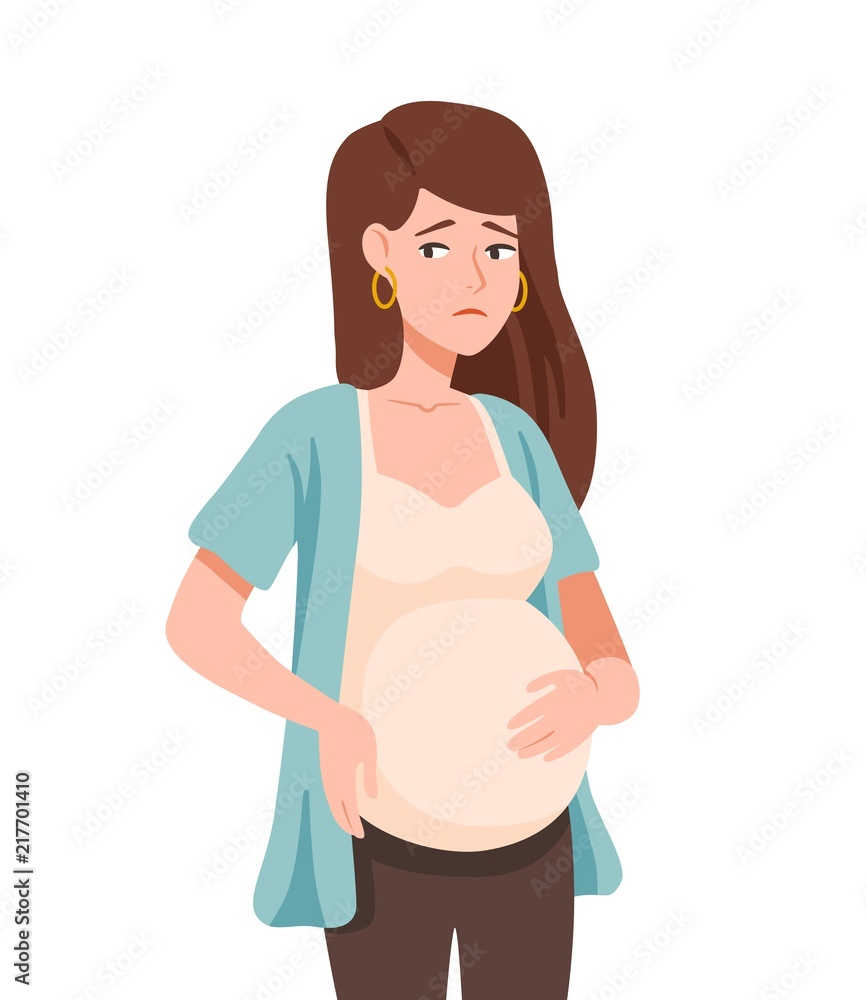 Sad young woman or unhappy pregnant teenage girl isolated on white  background. Social problem of adolescent or teen pregnancy. Immature  mother. Colorful vector illustration in flat cartoon style. Stock Vector |  Adobe