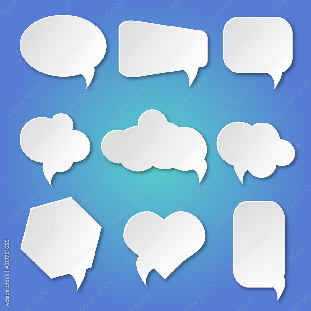 Speech Bubble Set. Isolated on blue background. Paper speech bubble. Vector Illustration Speech Bubble Set. Isolated on blue background. Paper speech bubble. Vector Illustration