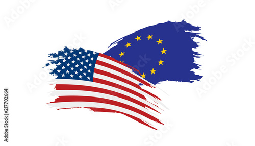 European Union and American flags. Vector illustration.