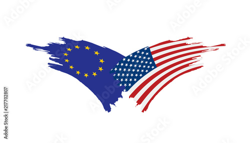 European Union and American flags. Vector illustration.