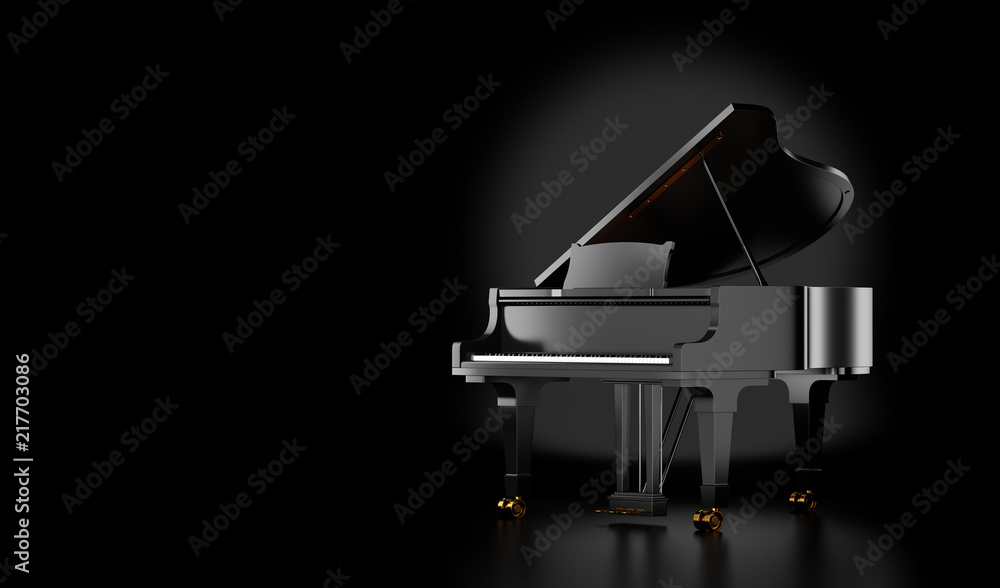 Fototapeta czarny fortepian na białym tle na czarnym tle