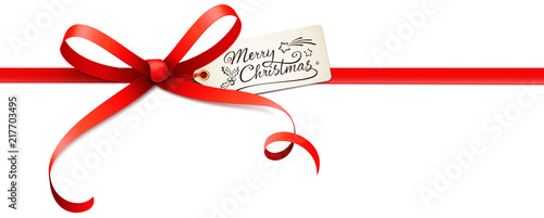 Red Bow with Label and Kalligraphy - Merry Christmas 