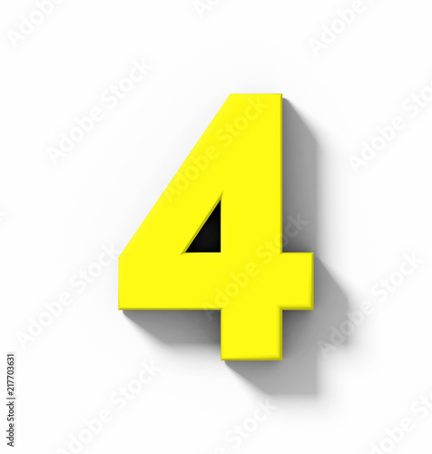 number 4 3D yellow isolated on white with shadow - orthogonal projection