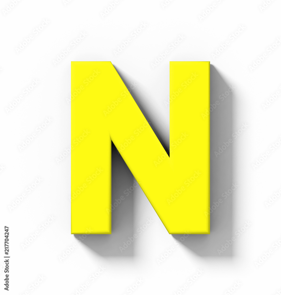 letter N 3D yellow isolated on white with shadow - orthogonal projection letter N 3D yellow isolated on white with shadow - orthogonal projection