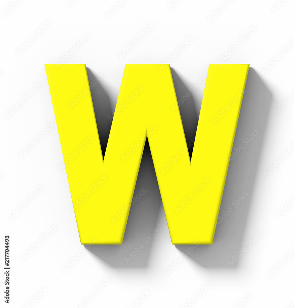 letter W 3D yellow isolated on white with shadow - orthogonal projection letter W 3D yellow isolated on white with shadow - orthogonal projection