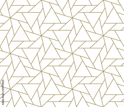 Modern simple geometric vector seamless pattern with gold line texture on white background. Light abstract wallpaper, bright tile backdrop.