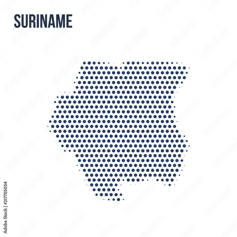 Dotted map of Suriname isolated on white background.