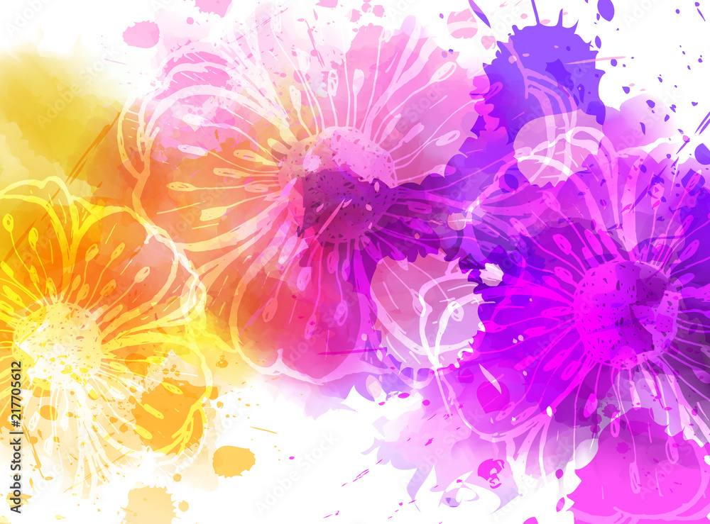 Obraz premium Watercolor background with flowers.