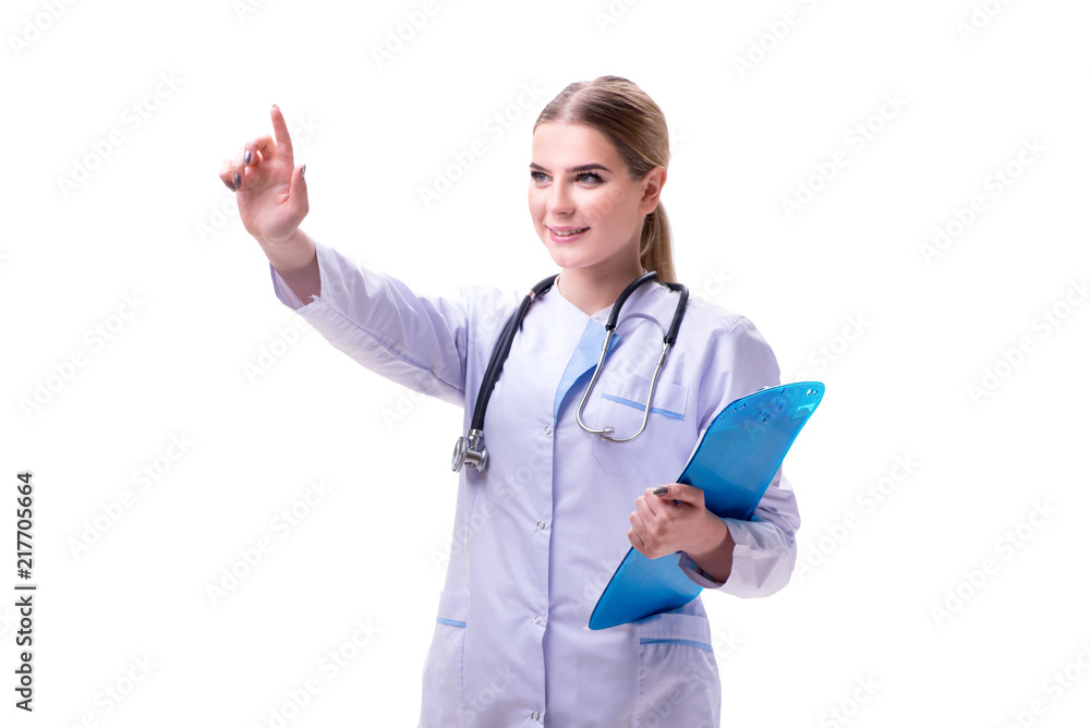 Young woman doctor isolated on white background Young woman doctor isolated on white background