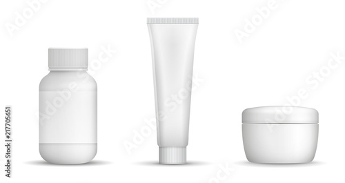 Vector blank white containers for beauty or health products with shadows isolated on white background