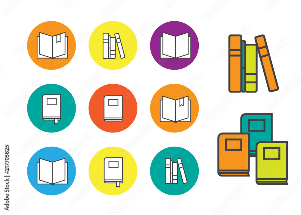 Reading book vector icons set. School books set Reading book vector icons set. School books set